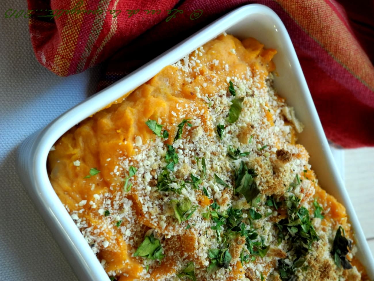 Douce purée gratinée à la noisette, Patate douce, pomme de terre et